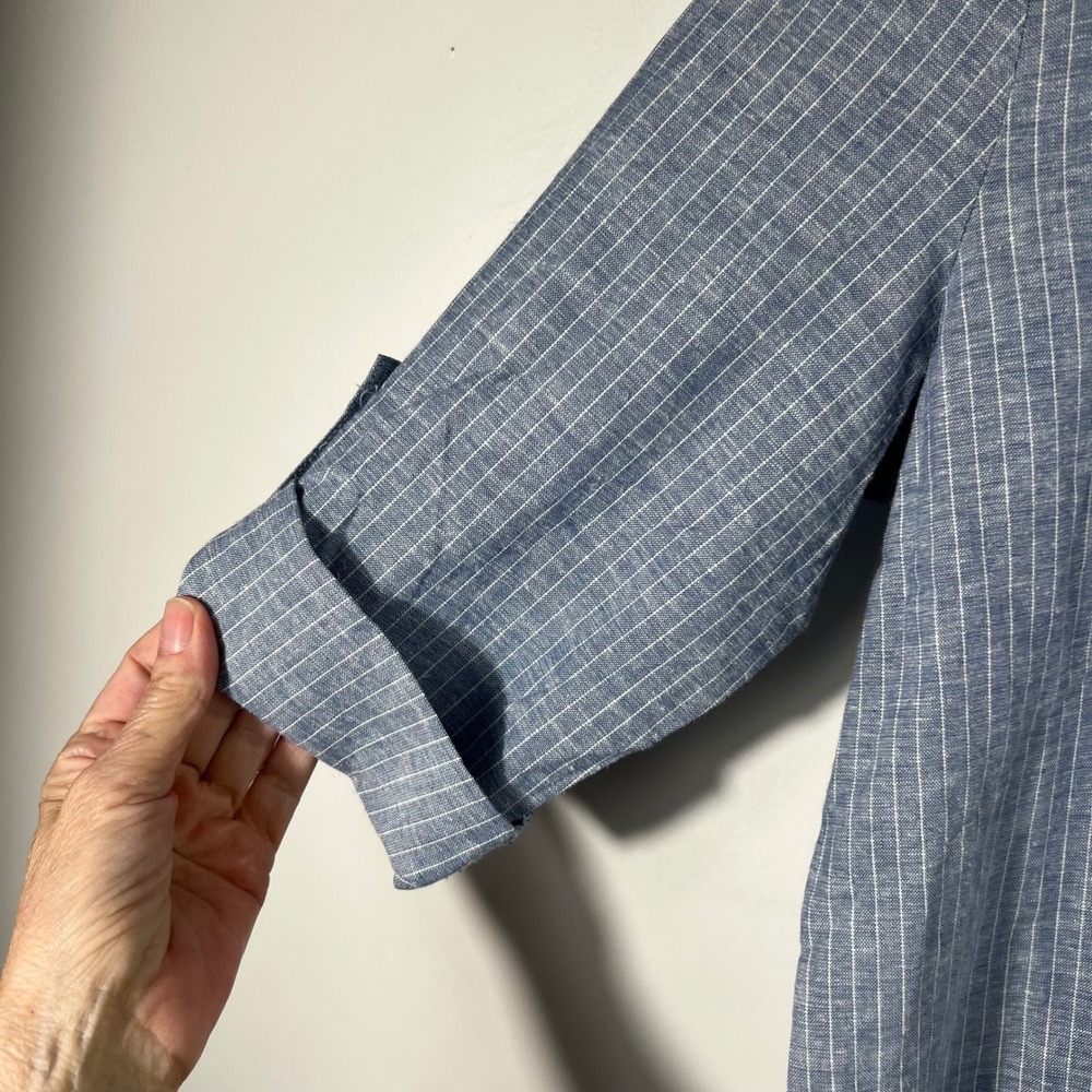Hester & Orchard Linen Blend 1/2 Button Striped Tunic Pullover Blue White S - Picture 4 of 7